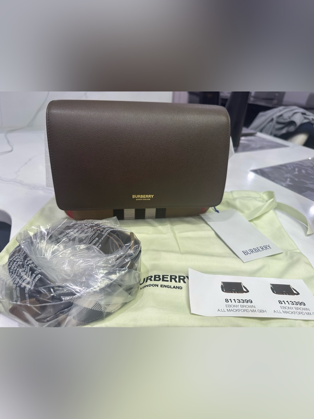 💯% Authentic NEW Burberry mackford check and crossbody bag brown MSRP $1895
